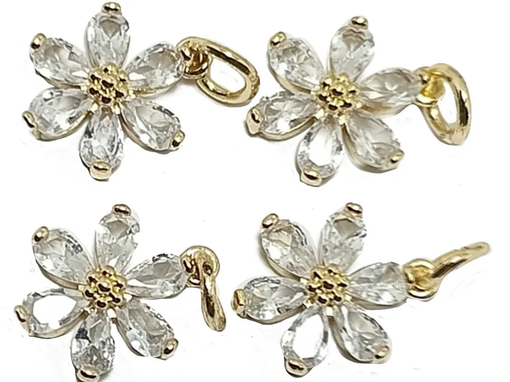 Silver Transparent  AD Stone Flower Shaped Metal Charms