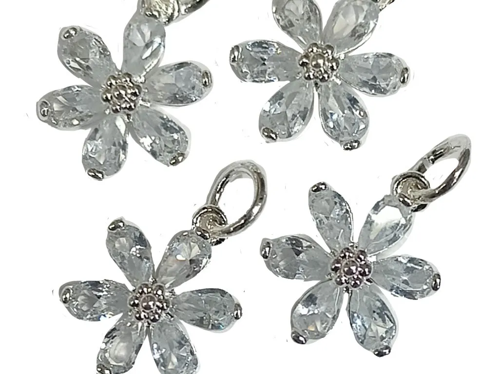 Silver Transparent AD Stone Flower Shaped Metal Charms