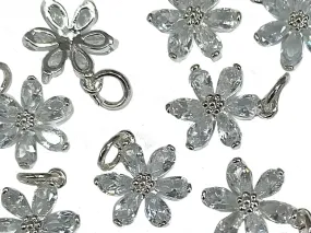 Silver Transparent AD Stone Flower Shaped Metal Charms