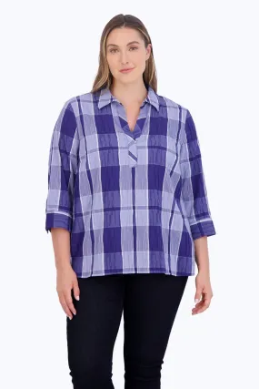 Sophia Plus Denim Plaid Crinkle Popover