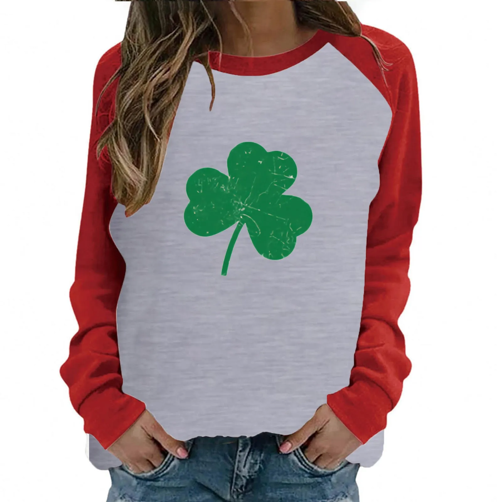 St Patricks Day Shamrock Printed Wholesale Blouses Long Sleeve