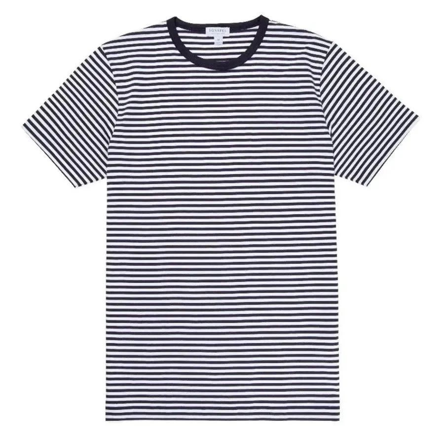 Sunspel Classic Crew Neck Striped T-Shirt White / Navy