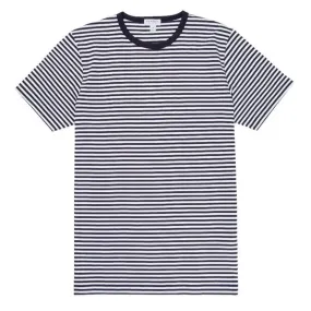 Sunspel Classic Crew Neck Striped T-Shirt White / Navy