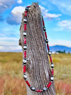 The Santa Mural Coral & Silver Bead Necklace