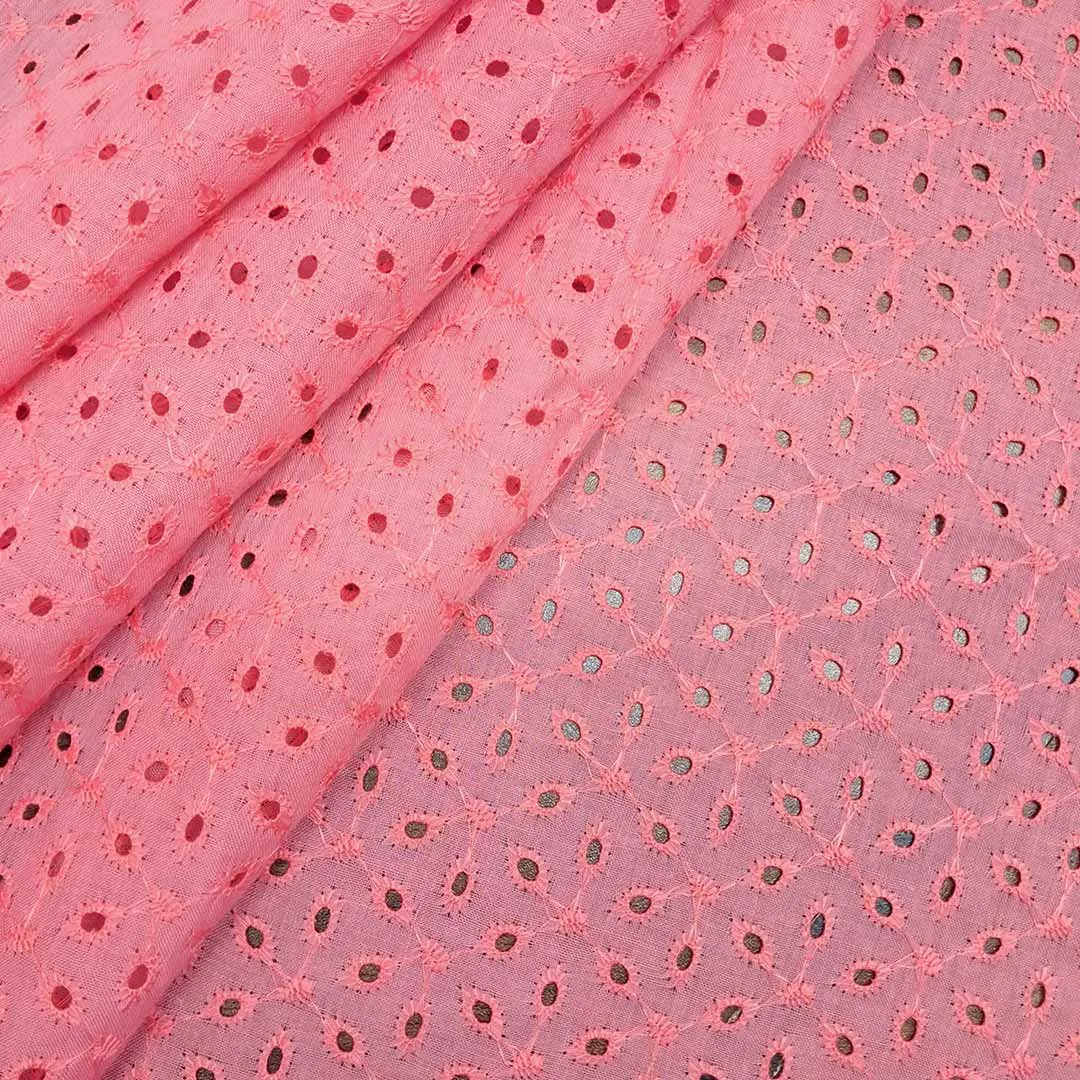 Tomato Pink Motifs Premium Embroidered Cotton Hakoba Fabric