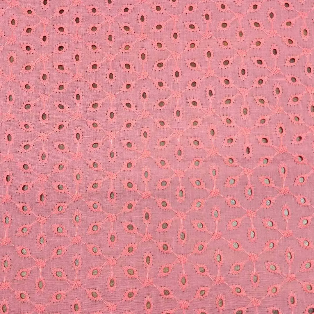 Tomato Pink Motifs Premium Embroidered Cotton Hakoba Fabric