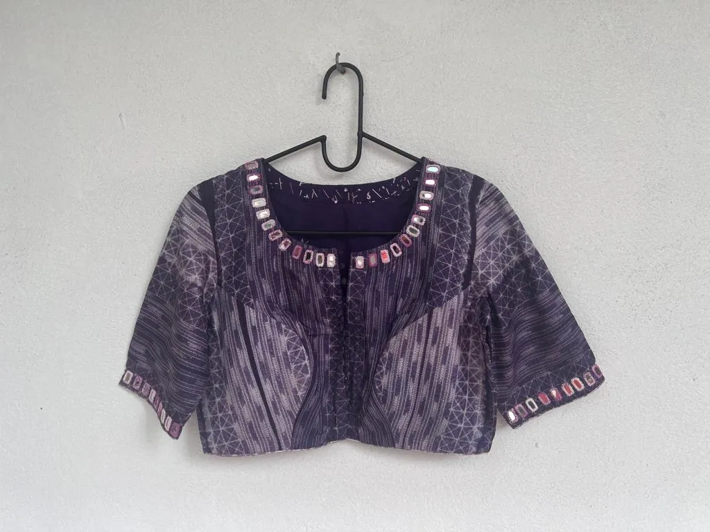 Tussar Shibori with mirror Work