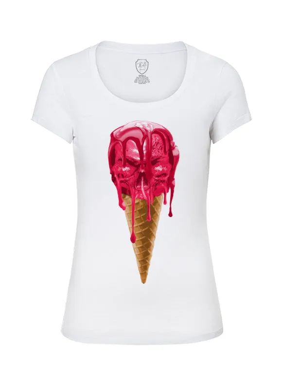 Unique RB Design Ice Cream Womens T-shirt Skull Graphic Tee WD222P