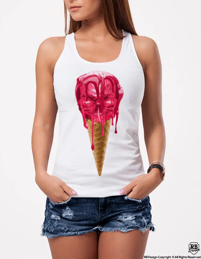 Unique RB Design Ice Cream Womens T-shirt Skull Graphic Tee WD222P