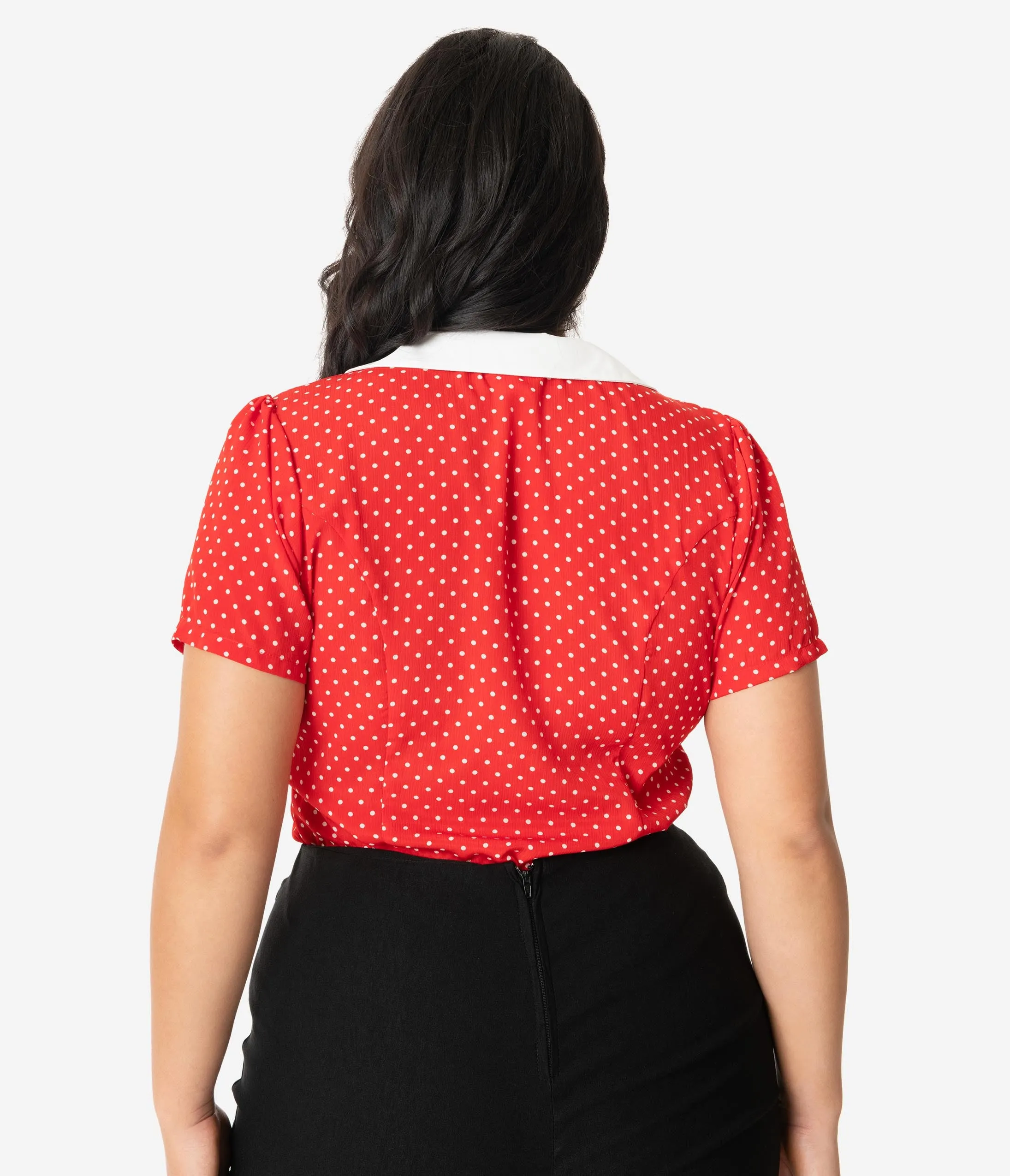 Unique Vintage Plus Size 1950s Red & White Pin Dot Suzanne Blouse