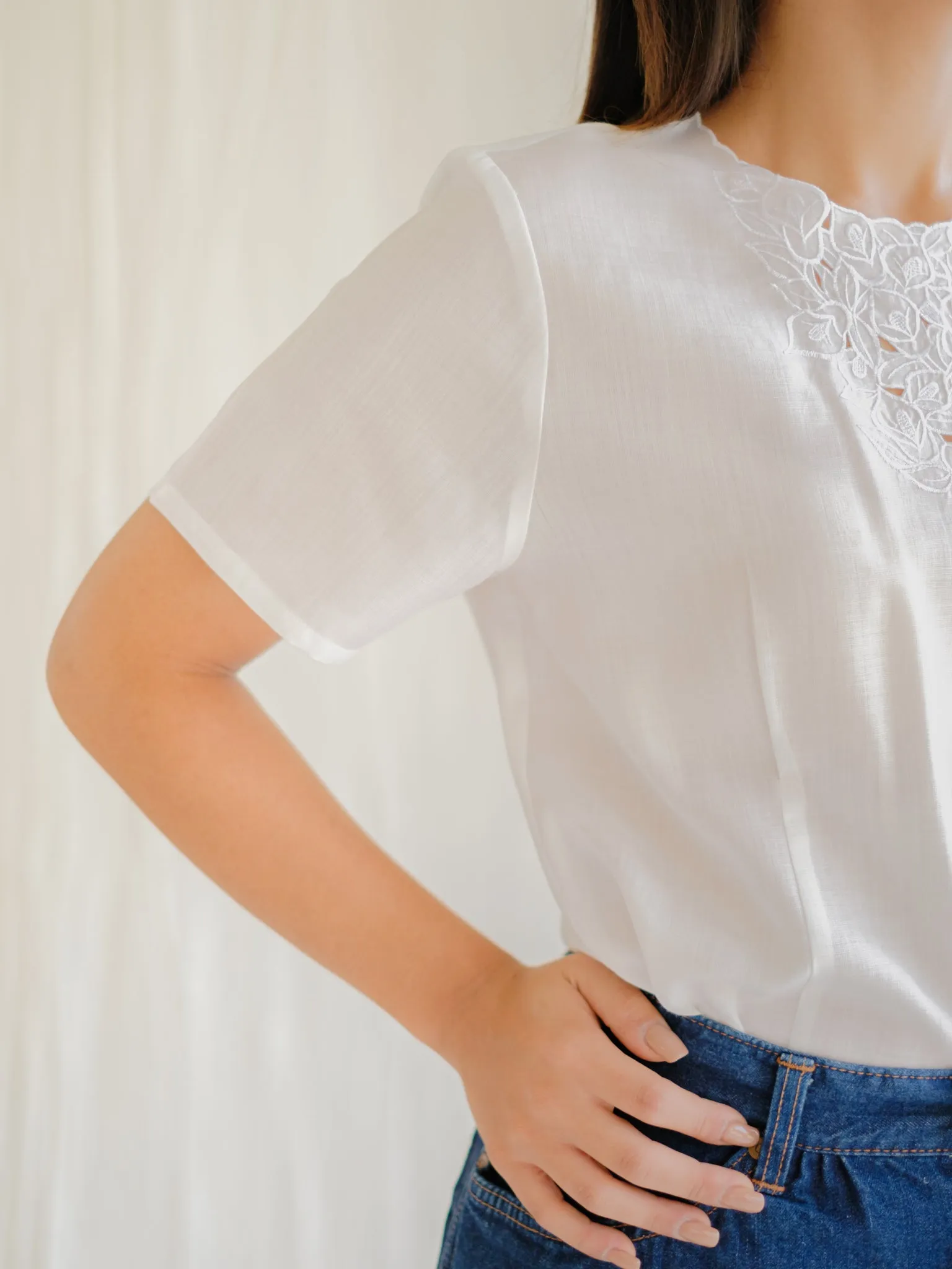 Vintage Cotton Back Button Closure White Blouse