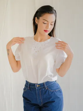 Vintage Cotton Back Button Closure White Blouse