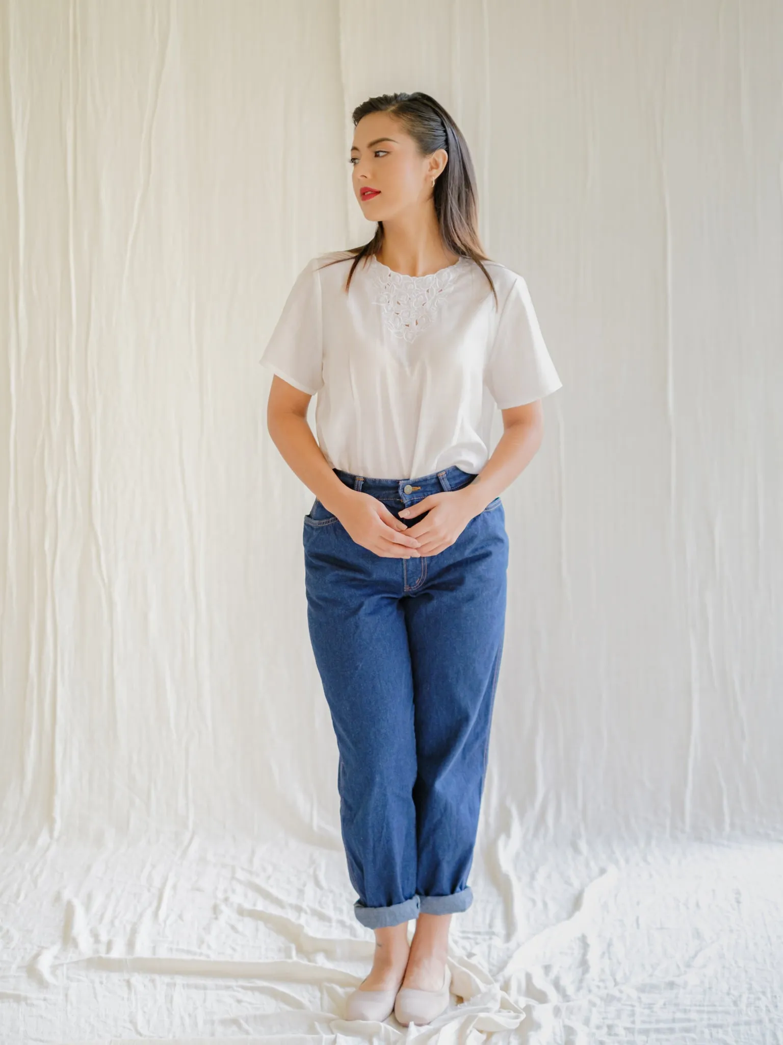 Vintage Cotton Back Button Closure White Blouse