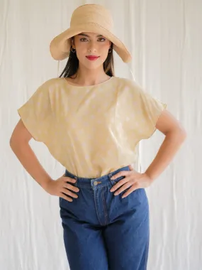 Vintage Polka Dot Pattern Short Sleeved Yellow Blouse