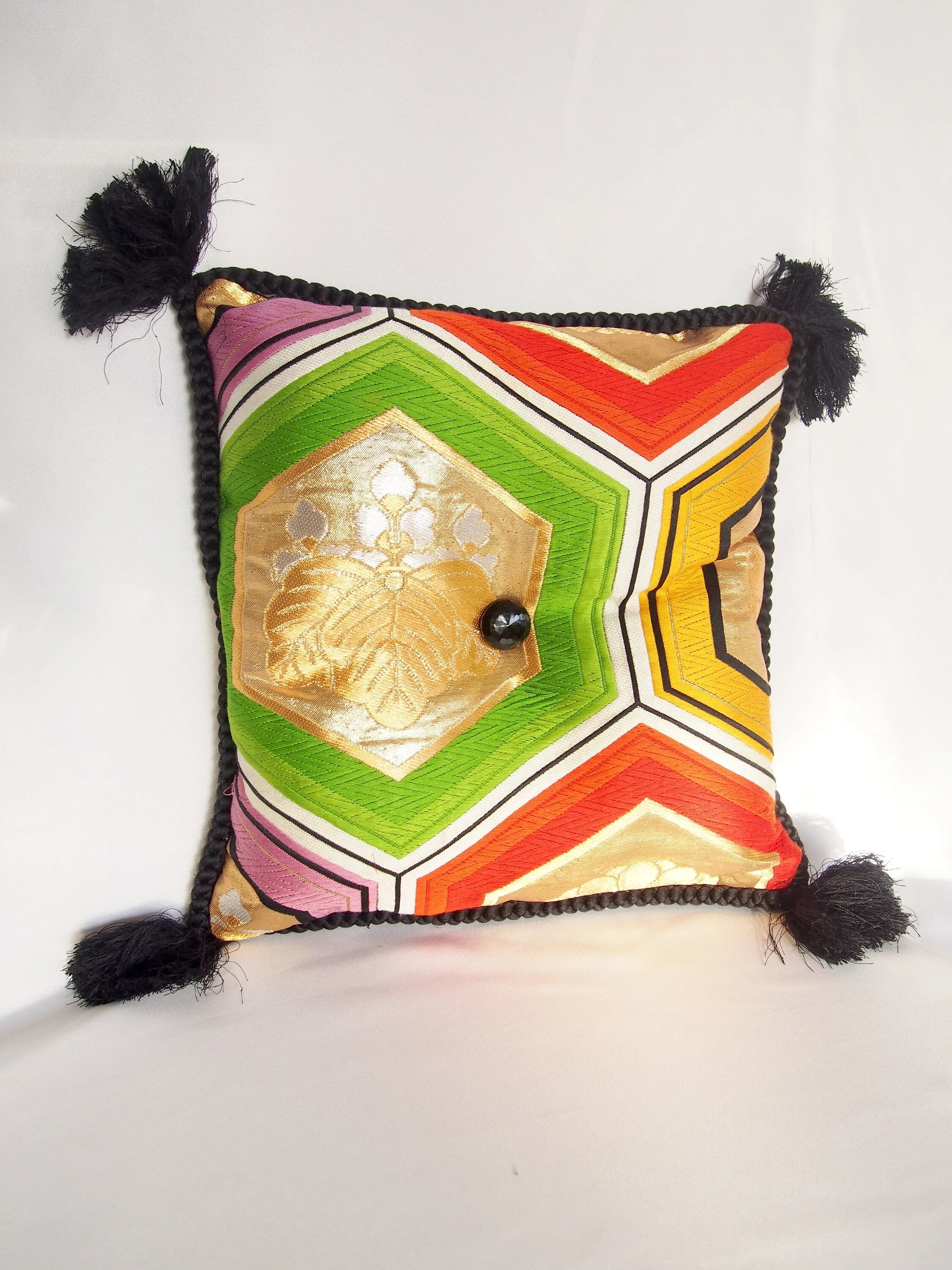 Vintage silk obi ornamental cushion - square