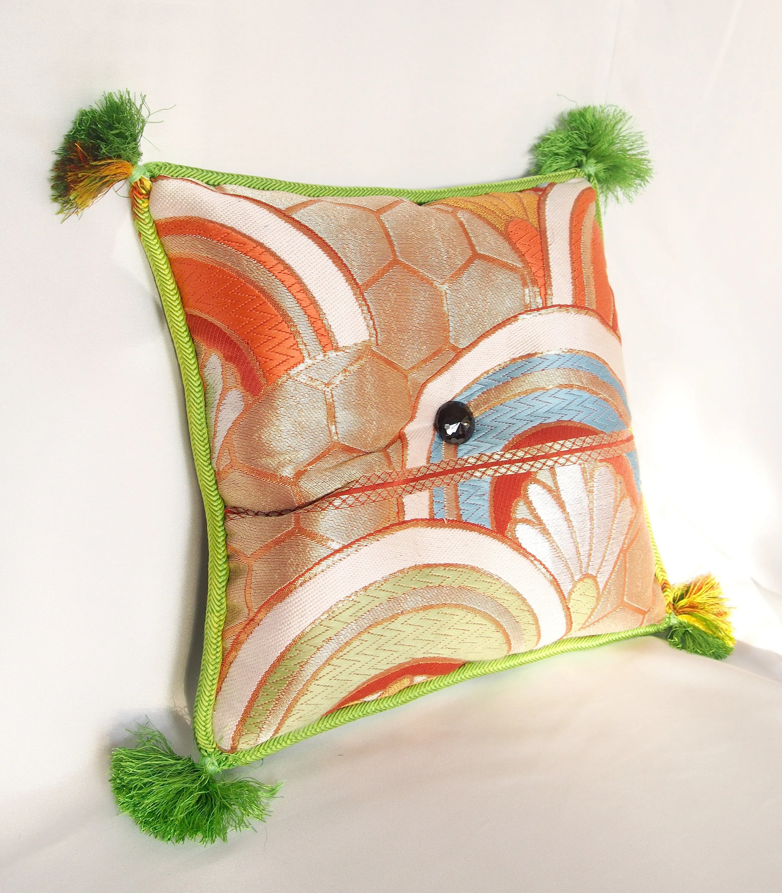 Vintage silk obi ornamental cushion - square