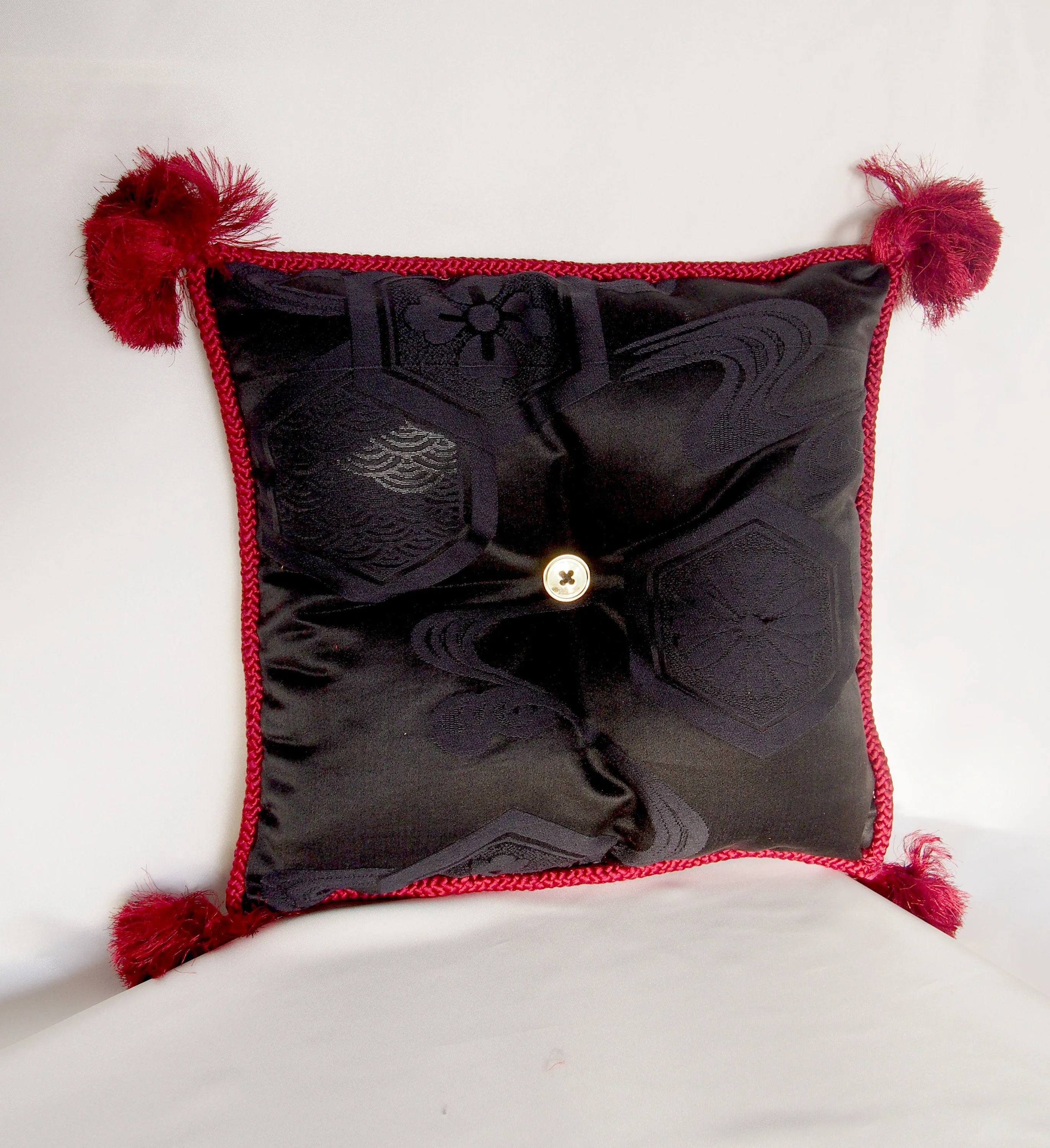 Vintage silk obi ornamental cushion - square