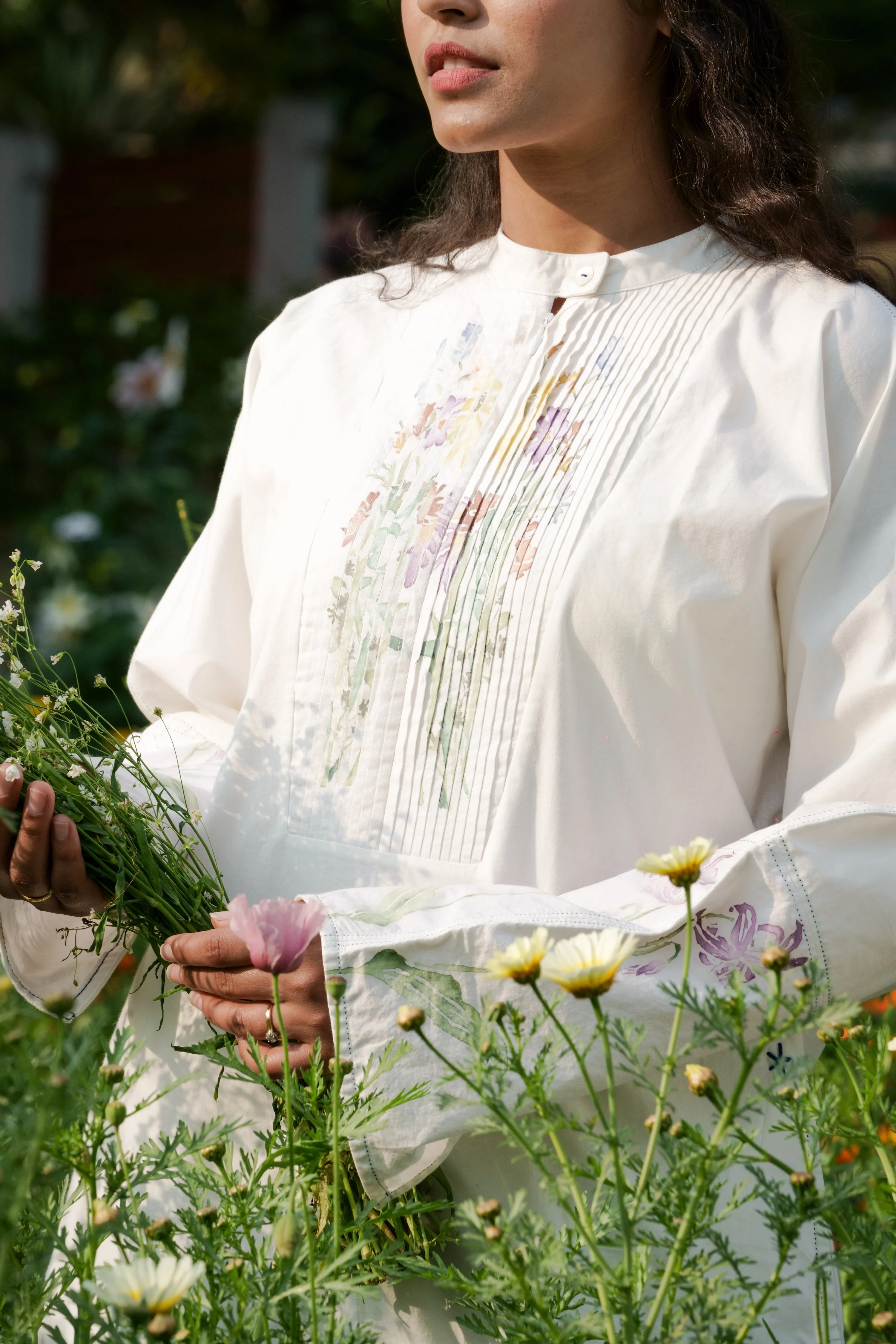 White Pleated Kurta