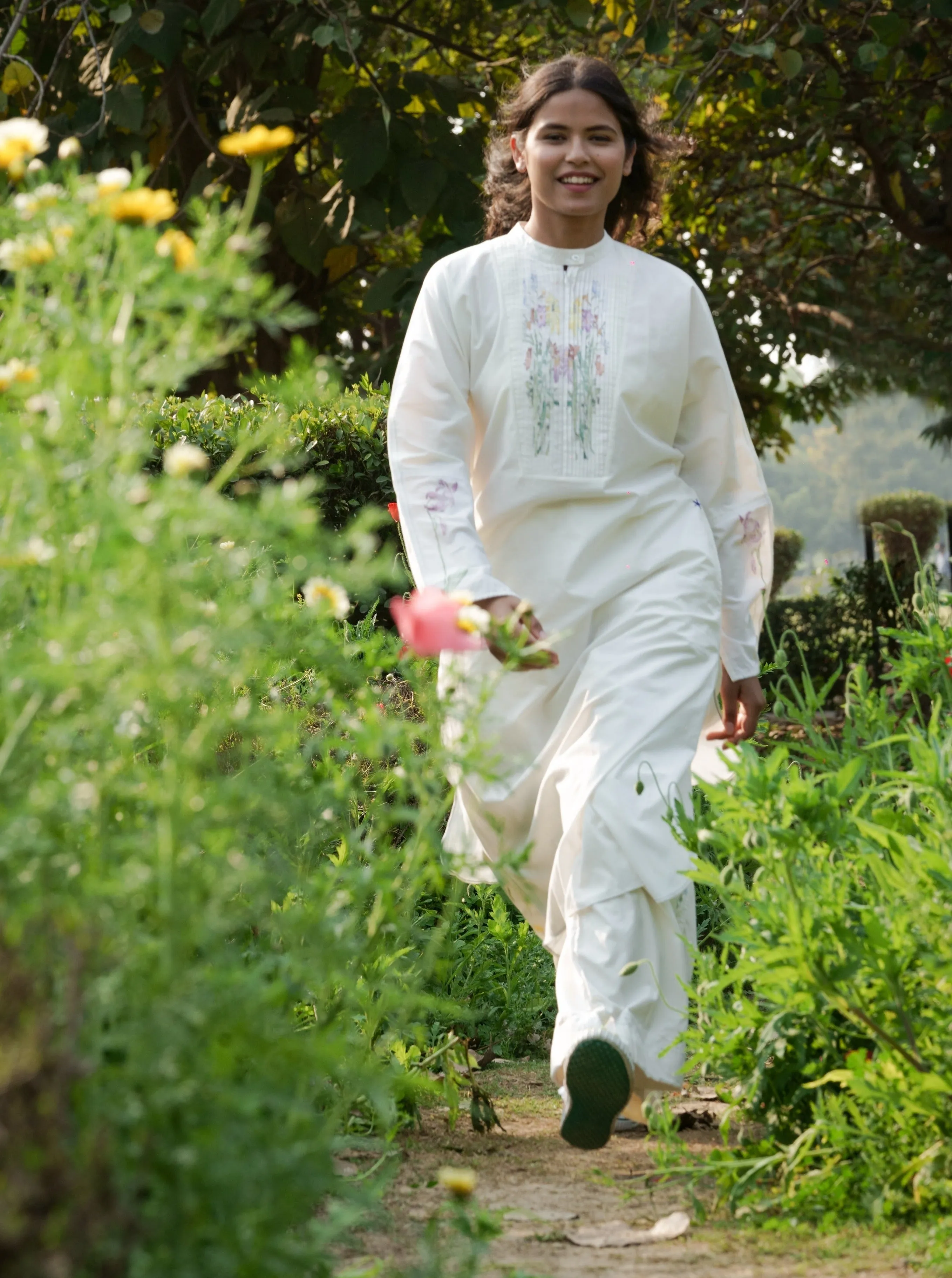 White Pleated Kurta