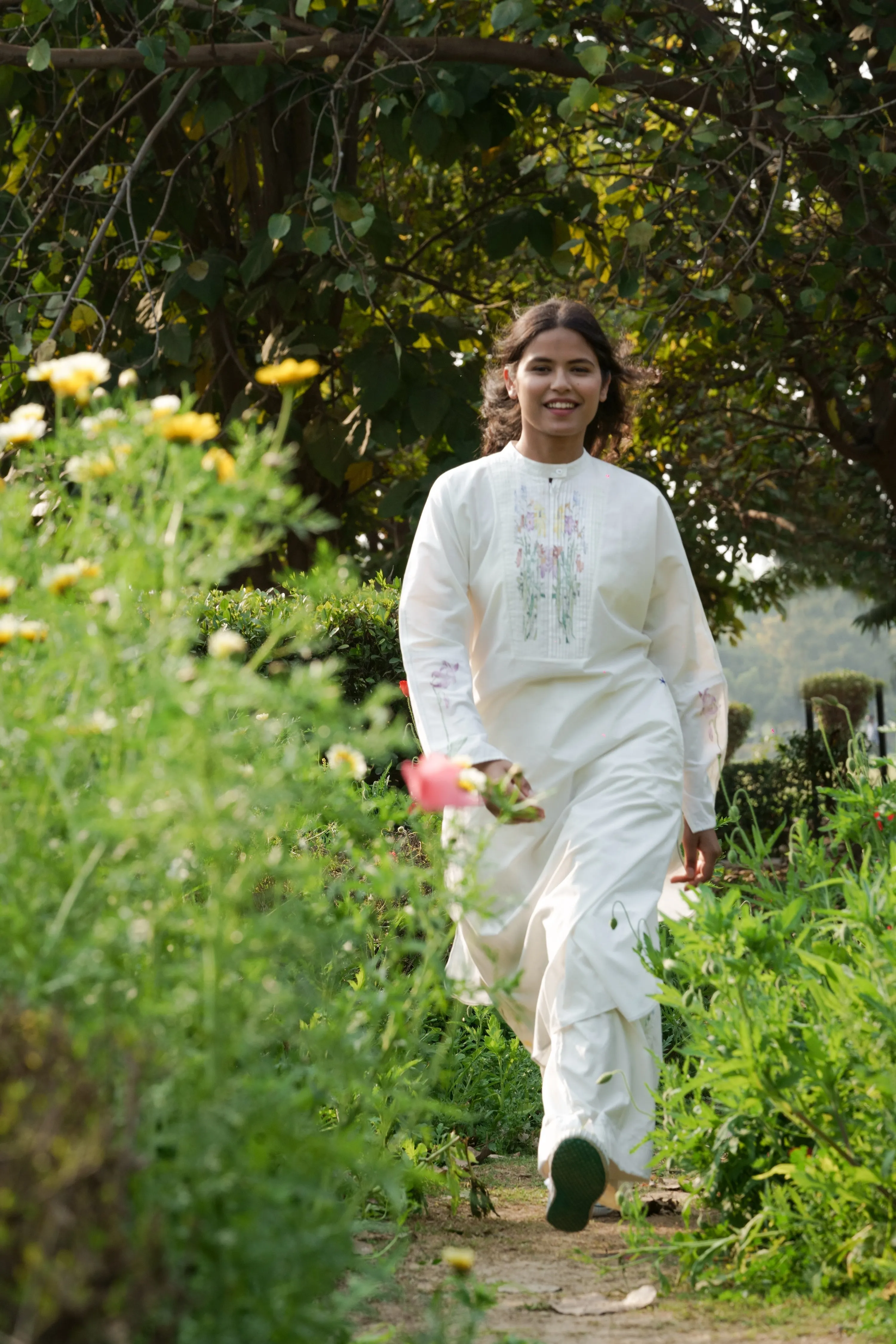 White Pleated Kurta