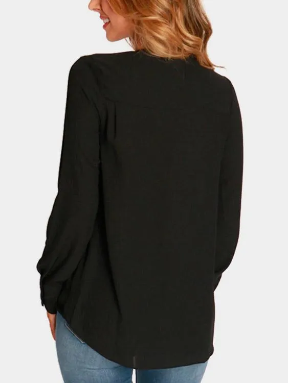 Wholesale Deep V-Neck Plain Long Sleeve Blouses