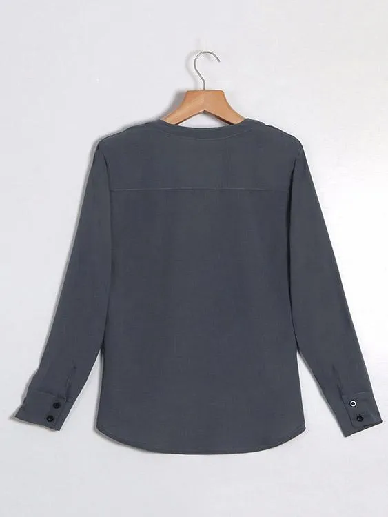 Wholesale Deep V-Neck Plain Long Sleeve Blouses