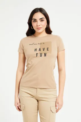 Women Beige Have Fun Printed T-Shirt