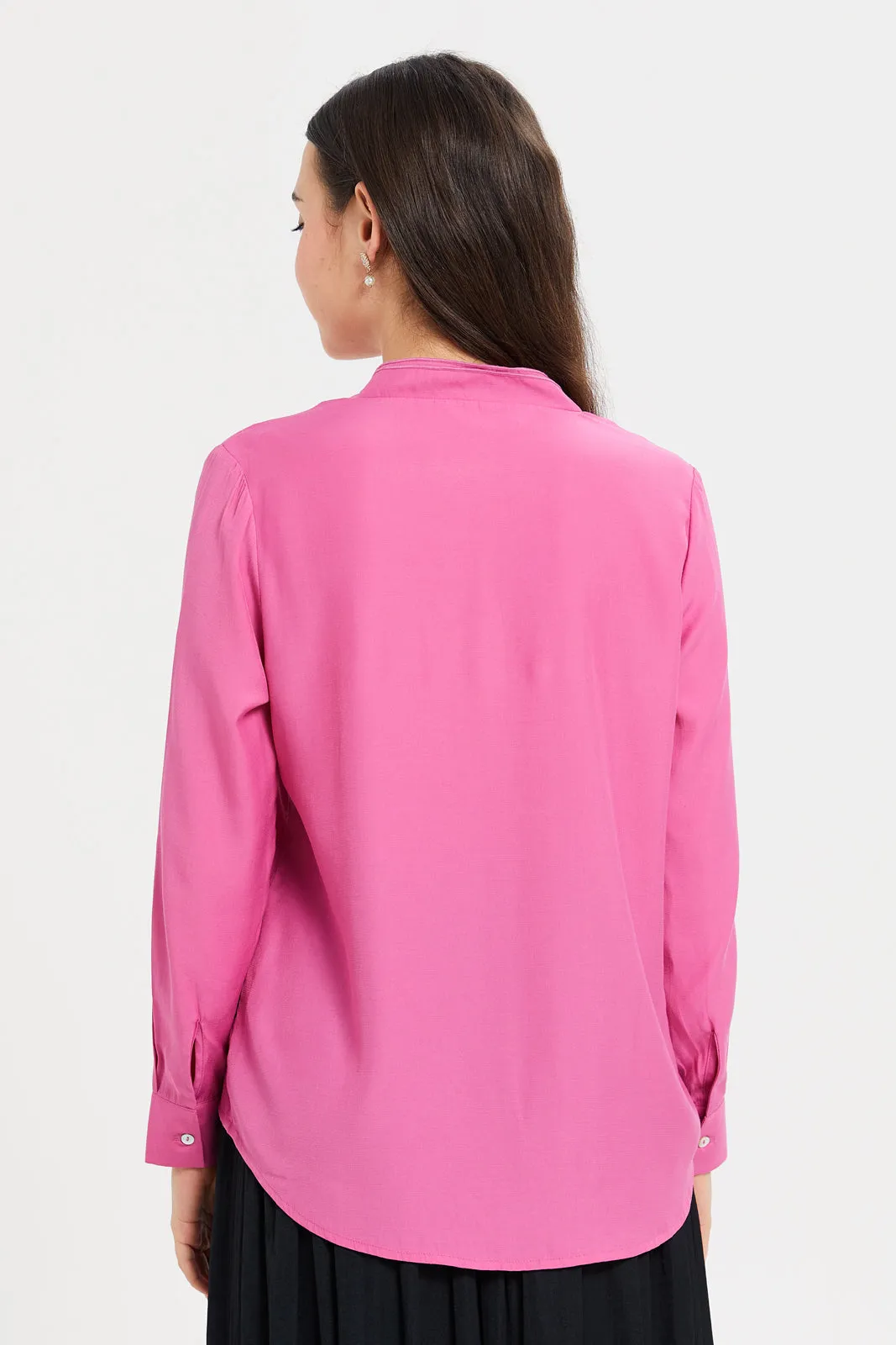 Women Fuchsia Double Band Detailed Blouse