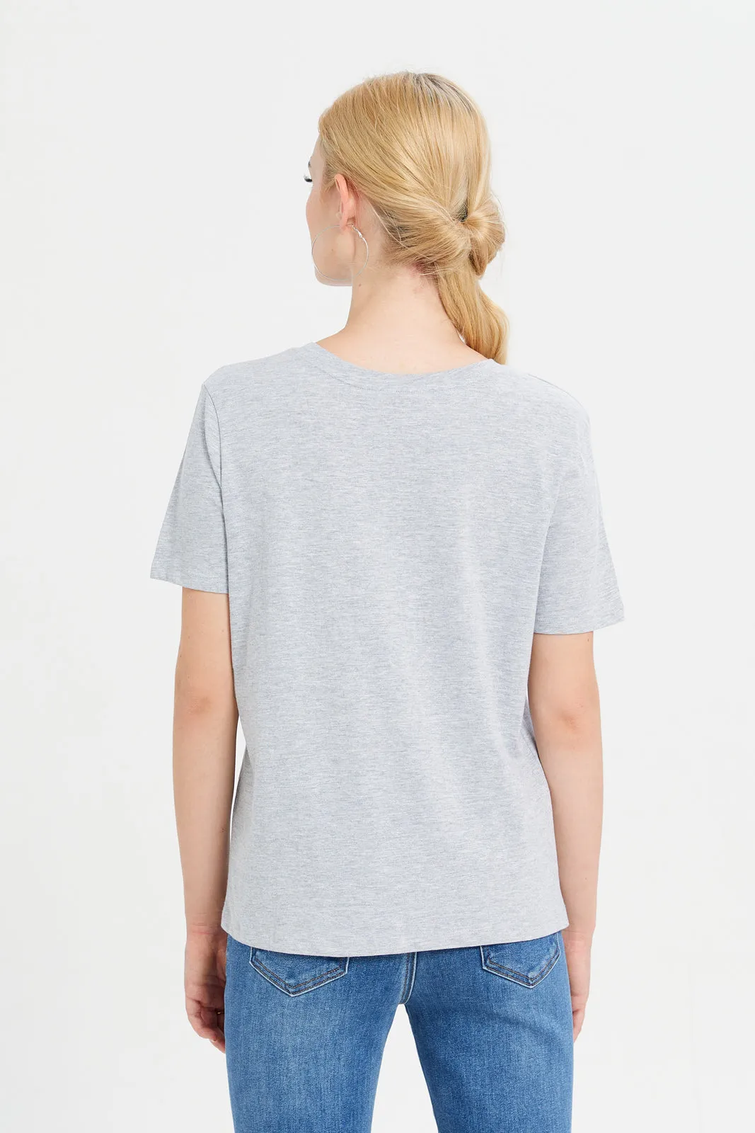 Women Grey Embellished T-Shirt