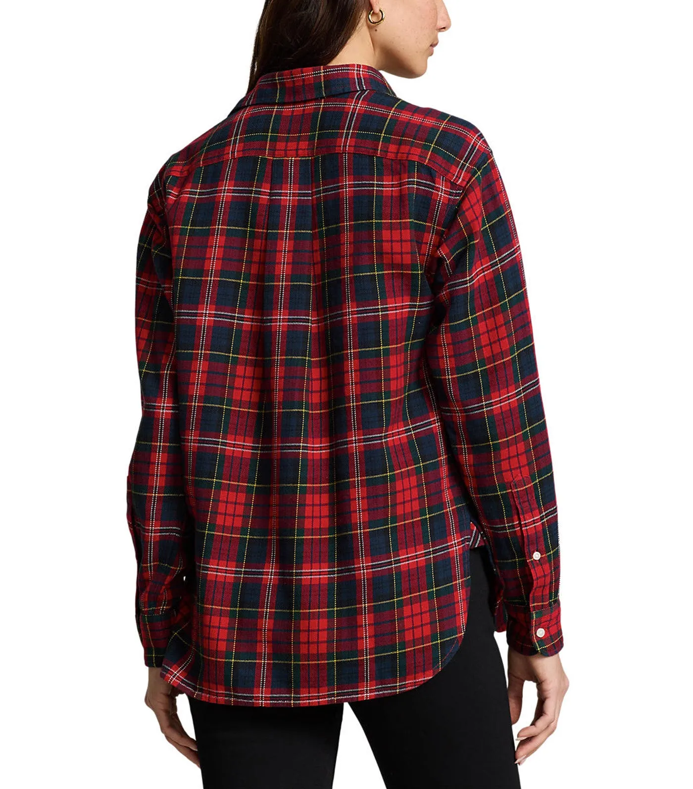 Women's Relaxed Fit Plaid Cotton Shirt Red Multi