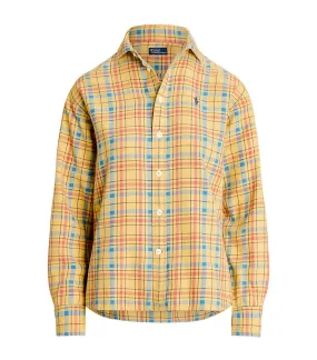 Women's Relaxed Fit Plaid Cotton Shirt Yellow Multi Plaid