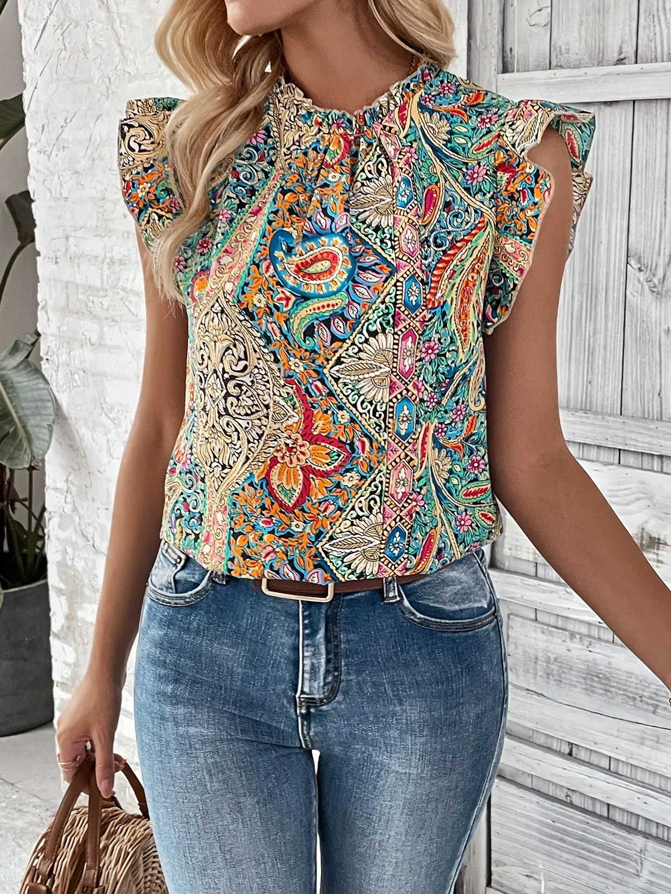 Women's Summer Retro Ethnic Style Printed Short-sleeved Blouses