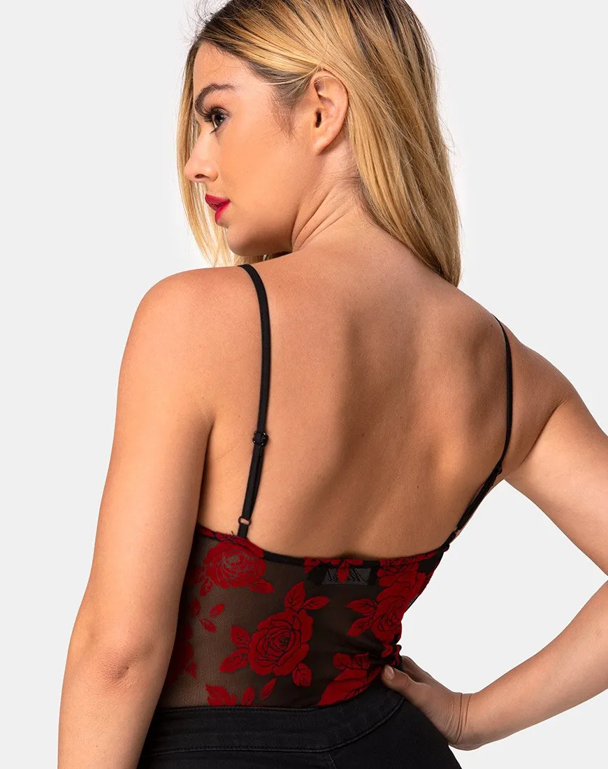 Yecal Bodice in Romantic Red Rose Flock