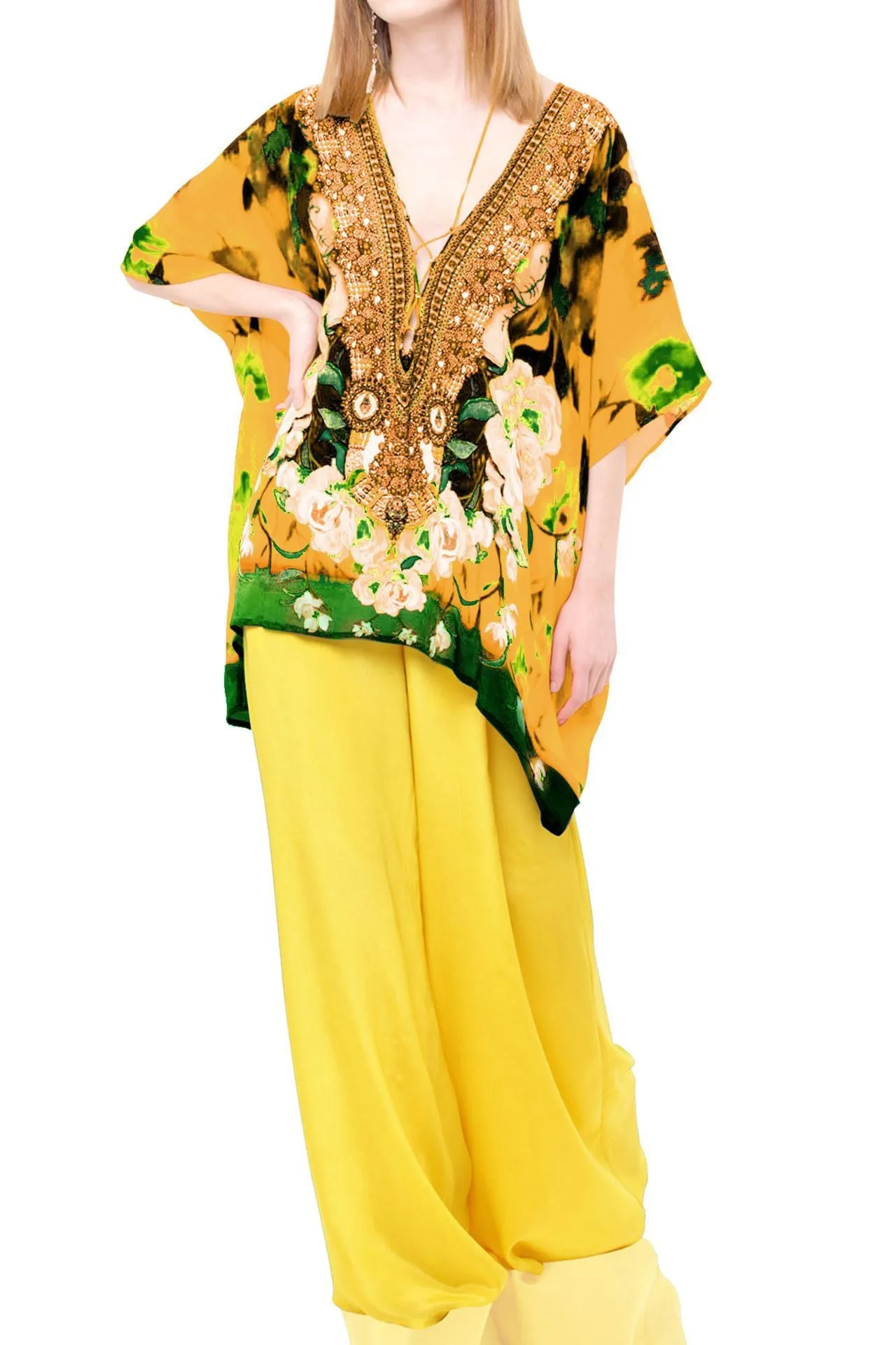 Yellow caftan tops Floral Print