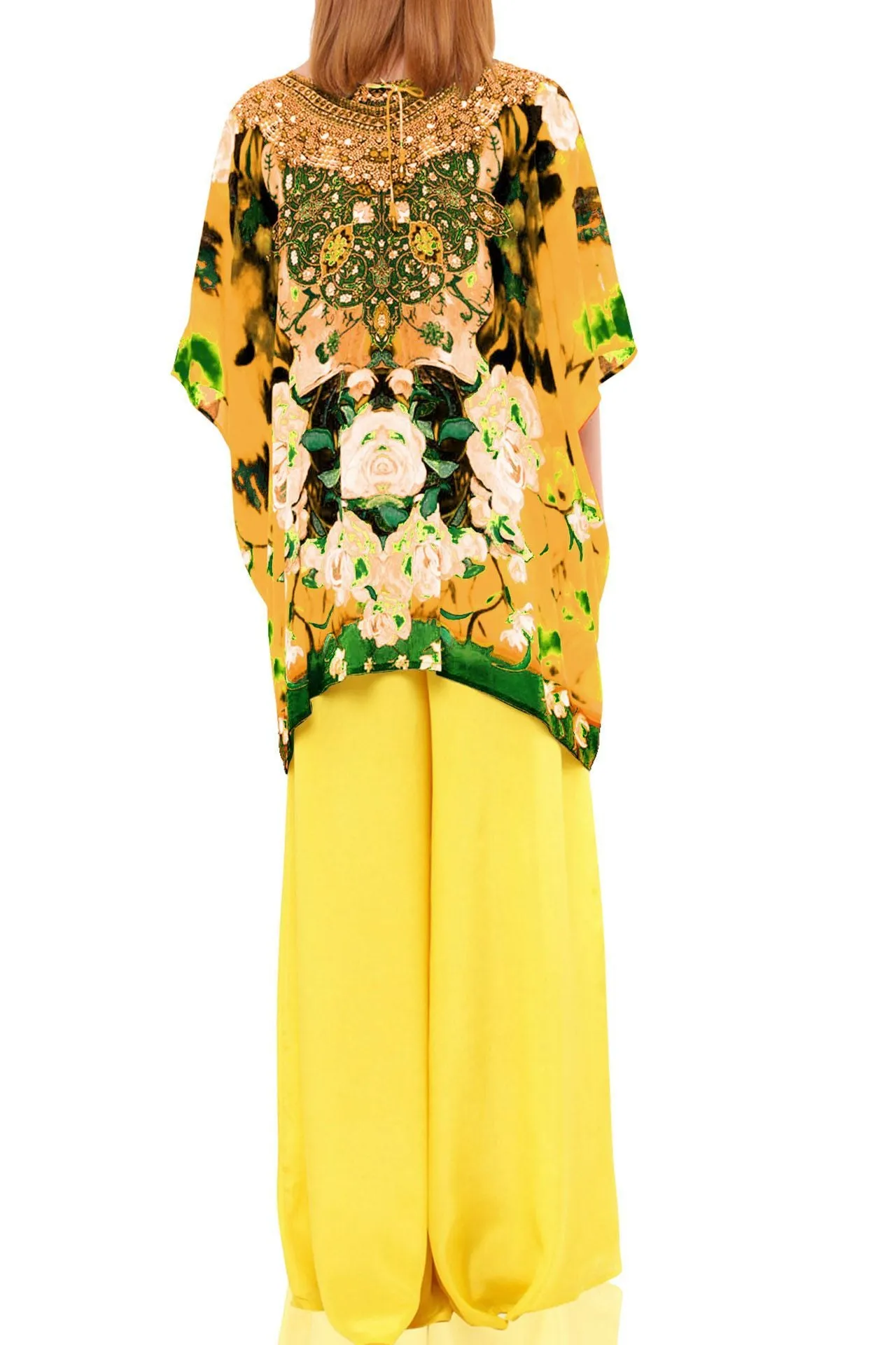 Yellow caftan tops Floral Print