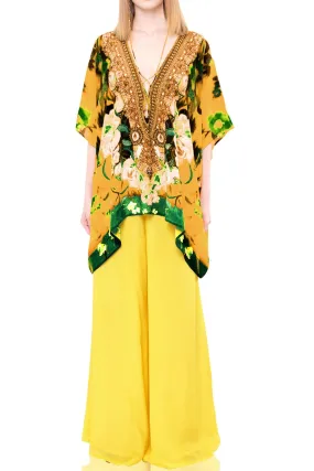 Yellow caftan tops Floral Print