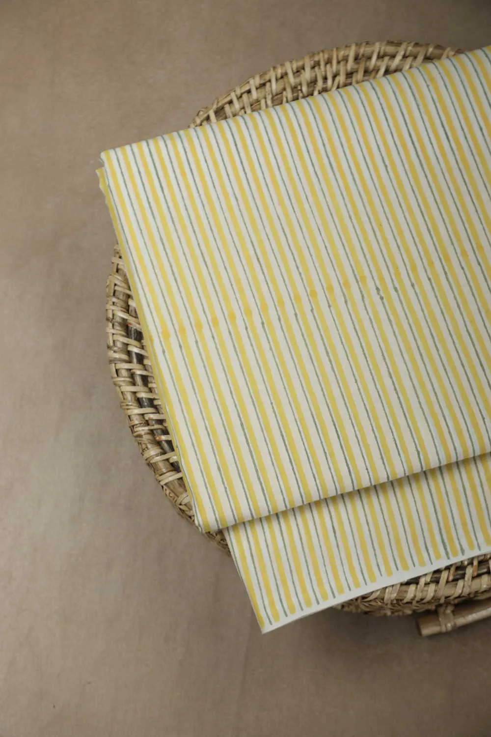 Yellow Stripe Sanganeri Cotton Fabric