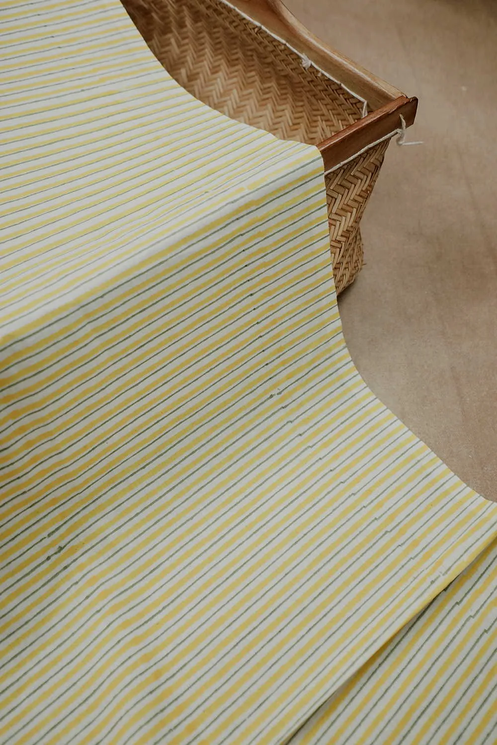 Yellow Stripe Sanganeri Cotton Fabric