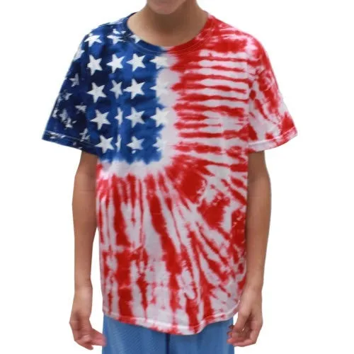 Youth Patriotic Tie Dye Painted Stars T-Shirt