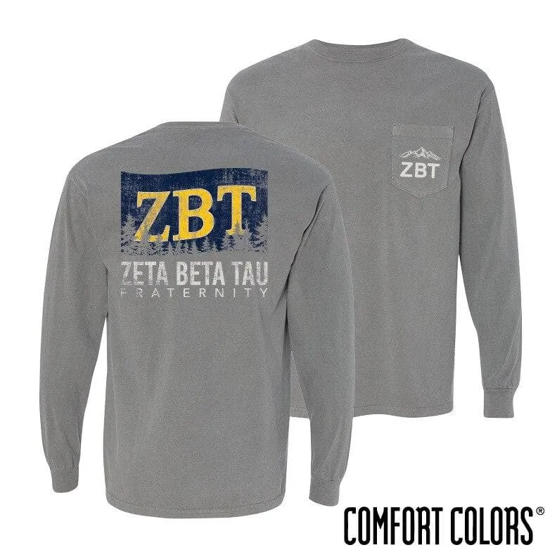 ZBT Gray Comfort Colors Flag Long Sleeve Pocket Tee