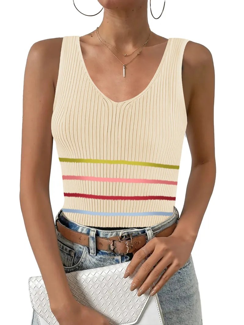 Zeagoo Womens Ribbed Tank Tops V Neck Slim Fit Knit Basic Tee