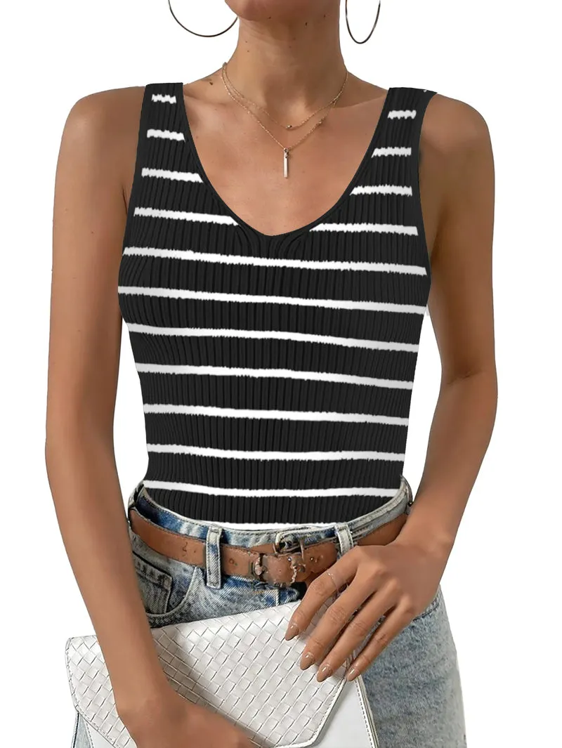 Zeagoo Womens Ribbed Tank Tops V Neck Slim Fit Knit Basic Tee