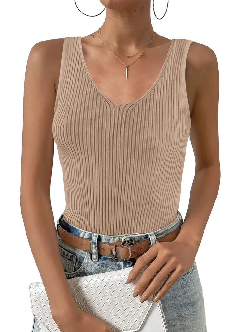 Zeagoo Womens Ribbed Tank Tops V Neck Slim Fit Knit Basic Tee